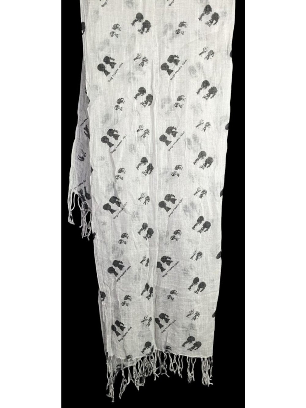Boy Meets Girl Lightweight White Scarf With Black Silhouette Print & Fringe - Picture 2 of 8